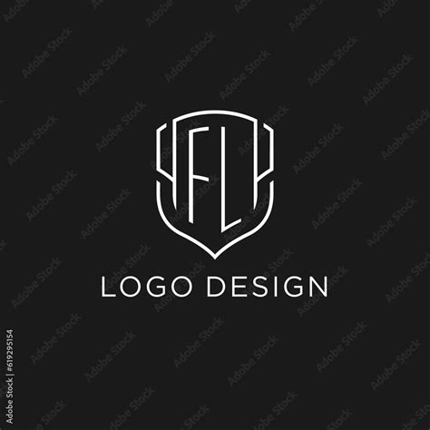 Vetor De Initial FL Logo Monoline Shield Icon Shape With Luxury Style