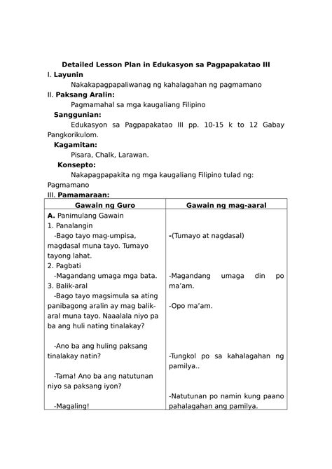 Solution Detailed Lesson Plan In Edukasyon Sa Pagpapakatao 3 Studypool