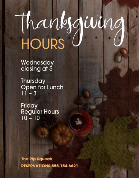 Thanksgiving Holiday Hours Flyer Template By Musthavemenus