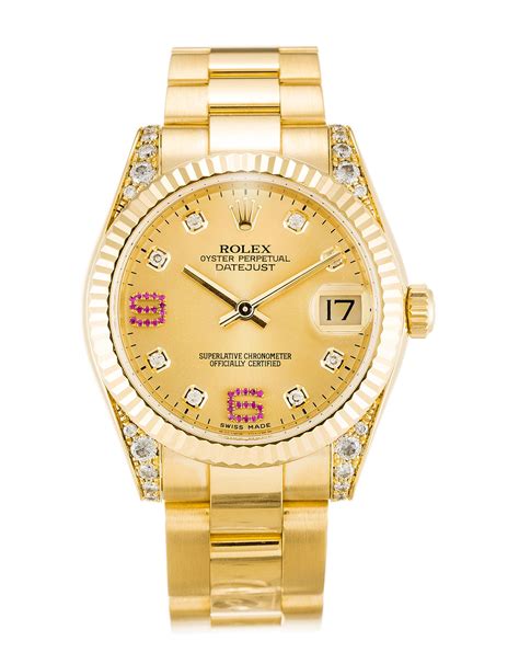 Replica Rolex Mid Size Datejust Yellow Gold Dial Diamond Markers Lady