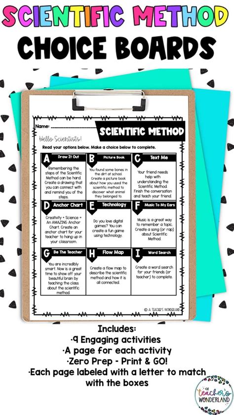 Scientific Method Science Menus Choice Boards And Activities 3rd 5th Grade