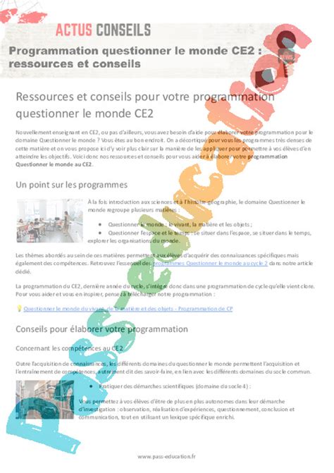 Programmation Questionner Le Monde Ce Ressources Et Conseils