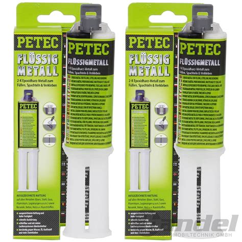 2x PETEC FLÜSSIGMETALL 25ML KNETMASSE FLÜSSIG 2 KOMPNENTEN 2 K