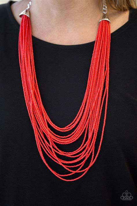 Peacefully Pacific Red Paparazzi Necklace Jewelryblingthing