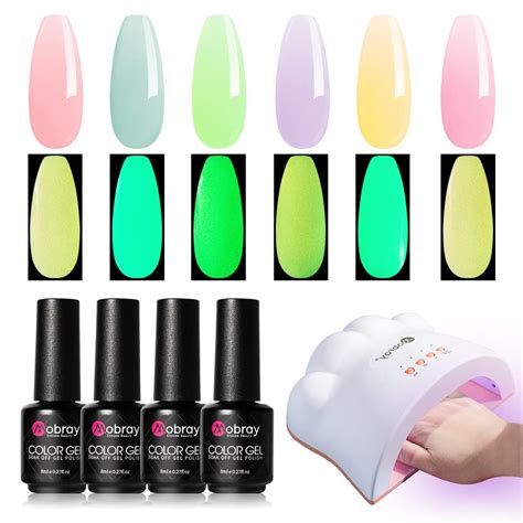 Amazon Mobray Glow In The Dark Gel Nail Polish Set With UV LED