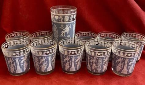 Lot 10 Vintage Mcm Jeannette Glass Corinthian Blue 6 Oz Flat Tumbler Free Pint Ebay