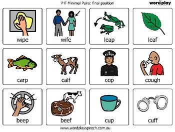 F P Minimal Pairs Cards Stopping By Word Play Speech Therapy Resources