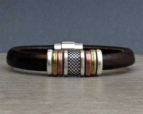 Mens Leather Bracelet Silver Leather Mens Bracelet Cuff Etsy