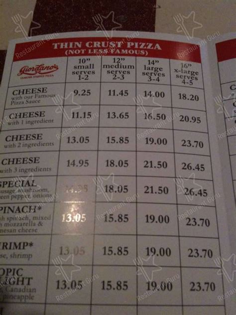 Menu at Giordano's pizzeria, Orlando, S Apopka Vineland Rd