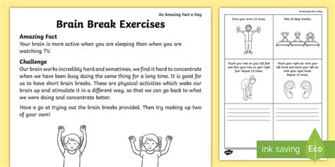 Brain Break Exercises Worksheet (teacher made) - Twinkl