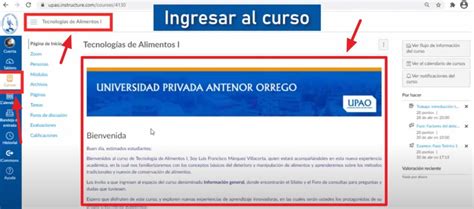 Navegar dentro de un curso Canvas UPAO 