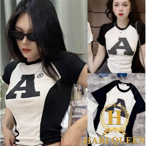 Super Beautiful Black And White A Line Babytee Crop Top Hot Model Shopee Malaysia