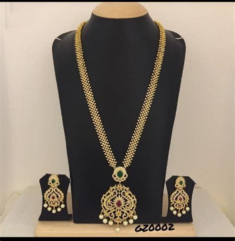 Long Traditional Design Cz Stone Gram Gold Necklace Earrings