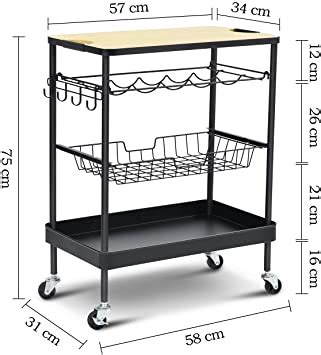 Kingrack Kitchen Island Storage Trolley With Wine Rack Serving Trolleys