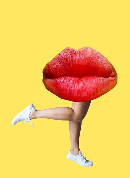 Un Collage De Arte Moderno Piernas Femeninas Con Labios Rojos Sobre Un