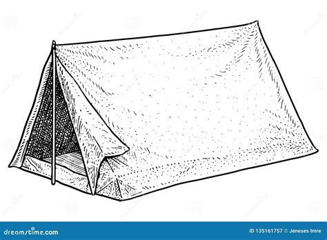 Camping Tent Illustration Drawing Engraving Ink Line Art Vector