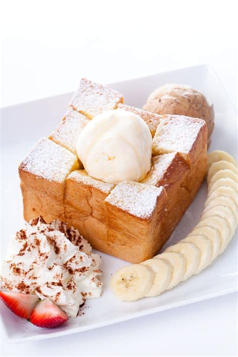 Honey Toast With Vanilla Ice Cream And Whipping Cream Honey