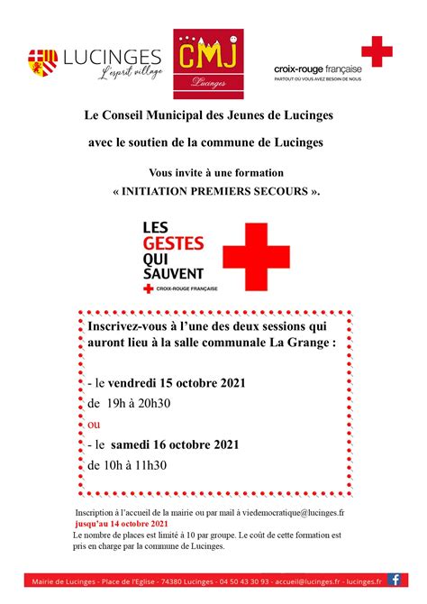 Inscription Pour Les Cours Er Secours Mairie De Lucinges