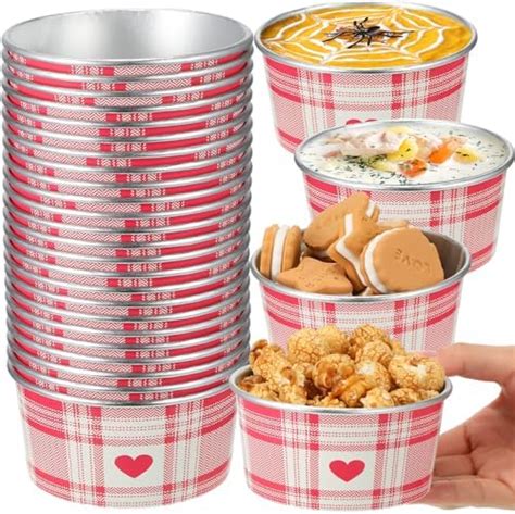 Layhit 24 Pcs Valentines Day 12 Oz Foil Soup Bowls Paper Ice Cream Cups Disposable