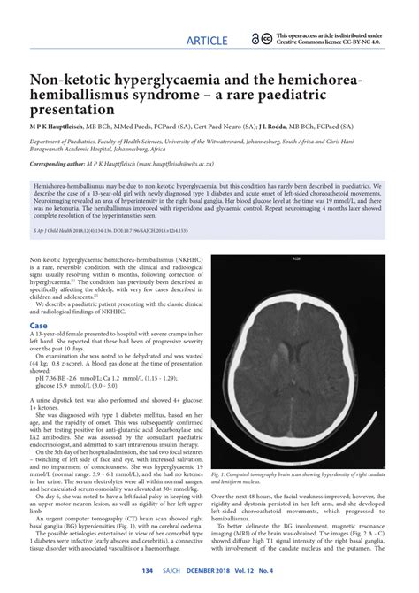 Pdf Non Ketotic Hyperglycaemia And The Hemichoreahemiballismus