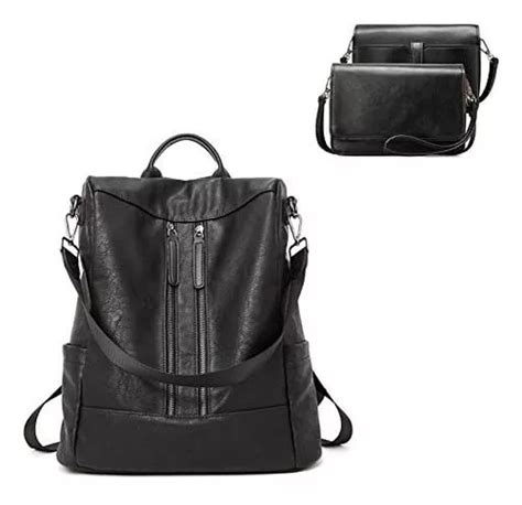 Mochila Antirrobo De Cuero Sintetica Con Crossbody Negro Meses Sin