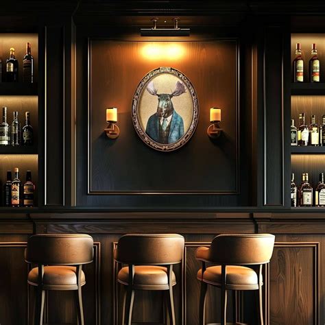 american art decor   business moose ornate oval framed bar wall