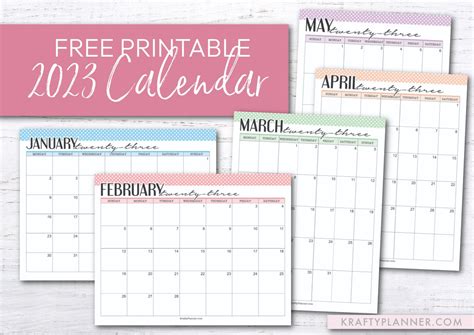 Free Printable 2023 Calendars Color — Krafty Planner