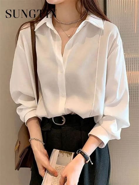 Sungtin New Fashion White Shirts Blouse Women Spring Long Sleeve Tops