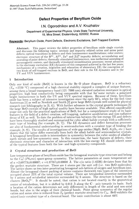 (PDF) Defect Properties of Beryllium Oxide