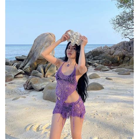 pupushop Bikini lưới len móc món đi biển cotton loại Set bikini lưới len móc kèm ảnh