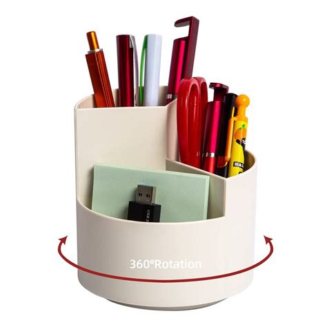 360 Degree Spinning Desk Pencil Pen Holder White