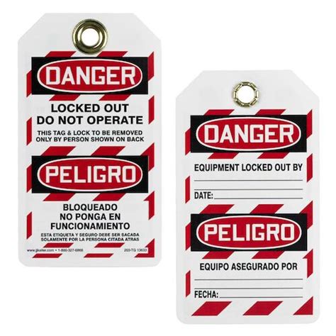 Bilingual Lockout/Tagout Tag - Danger Locked Out, Do Not Operate