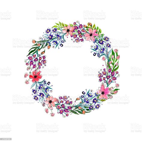 Watercolor Flowers Wreath Stock Illustration Download Image Now