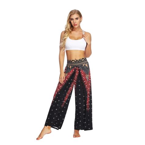 Women Harajuku Pants Summer Bohemian Harem Wide Leg Boho Beach Elastic