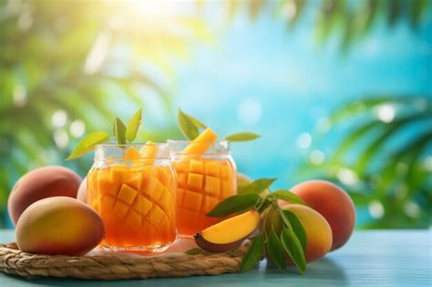 Premium AI Image Photo A Glass Of Mango Smoothie Sits On A Tray With