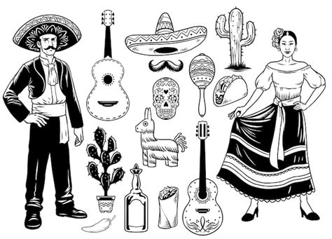 Premium Vector | Set of Hand Drawn Vintage Mexican Culture Objects