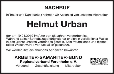 Traueranzeigen Von Helmut Urban Trauer Nn De