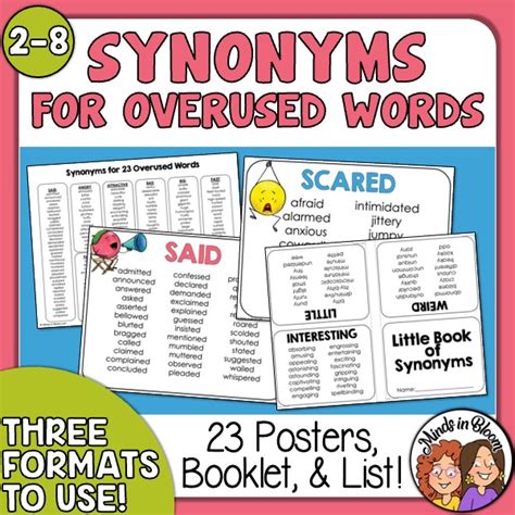 Synonyms For Overused Words Posters Booklet And List 3 Formats