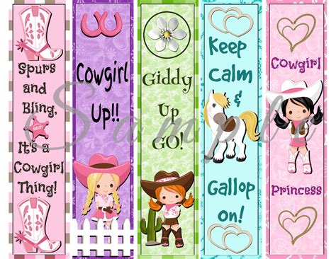 Cowgirl Party Favor Bookmarks Digital Printable Instant Etsy