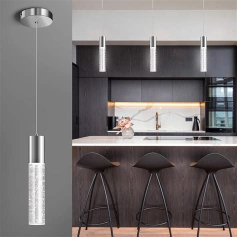 Okeli Modern Pendant Light Led Bubble Crystal Kitchen Island Lights Fixtures Chrome Mini Single