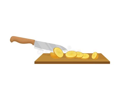 Knife Cuts The Potatoes Vector Illustration On A White Background