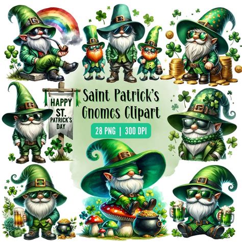 Saint Patricks Gnomes Clipart Png Watercolor Festive Gnomes St