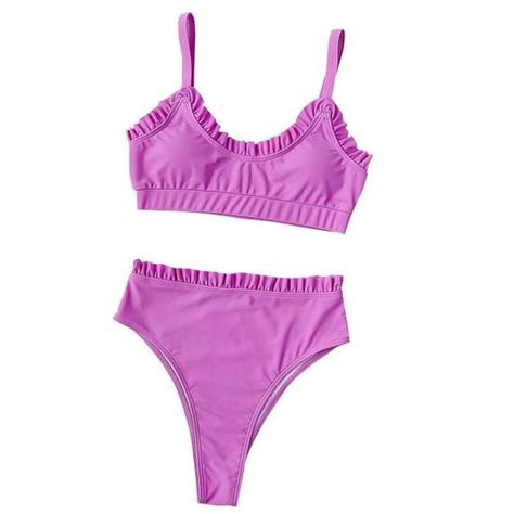 Maillot De Bain Femmes Sexy Bikini Maillots À Volants Solides Deux Pièces Natation
