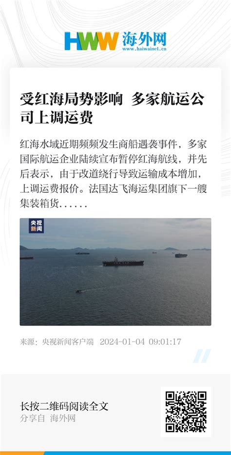 受红海局势影响 多家航运公司上调运费 资讯 海外网