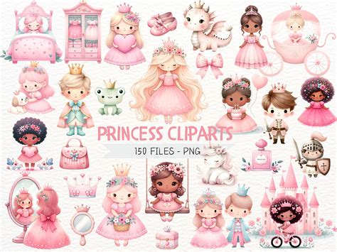 Cute Watercolor Pink Princess Clipart Graphic By Nicolles Colorful Art