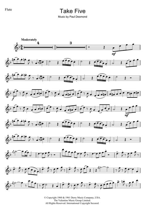 Take Five By Dave Brubeck Sheet Music For Flute Solo At Sheet Music Direct