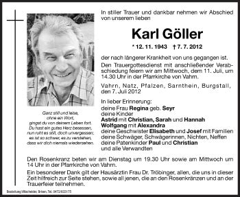 Traueranzeigen Von Karl G Ller Trauer Bz