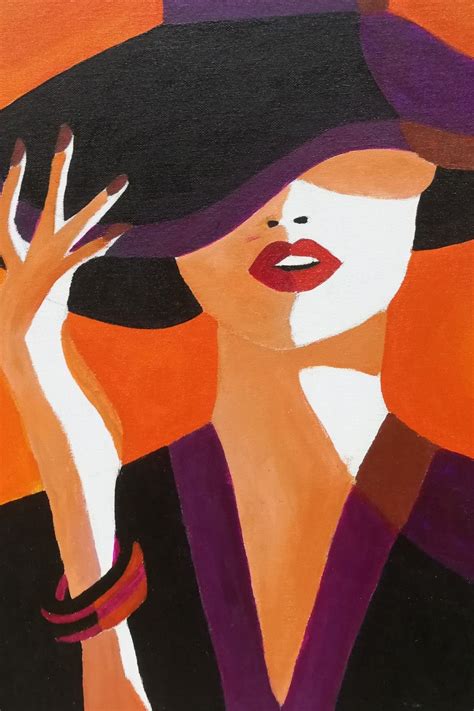 A Painting Of A Woman Wearing A Hat And Holding Her Hand Up To Her Face