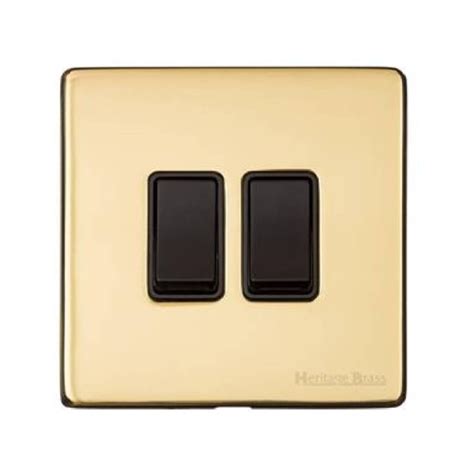 2 Gang 2 Way 10a Rocker Switch Screwless Vintage Polished Brass