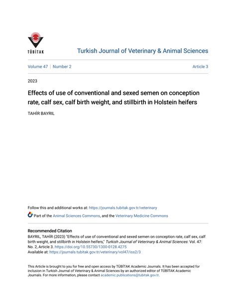 Pdf Effects Of Use Of Conventional And Sexed Semen On Conception Rate Calf Sex Calf Birth